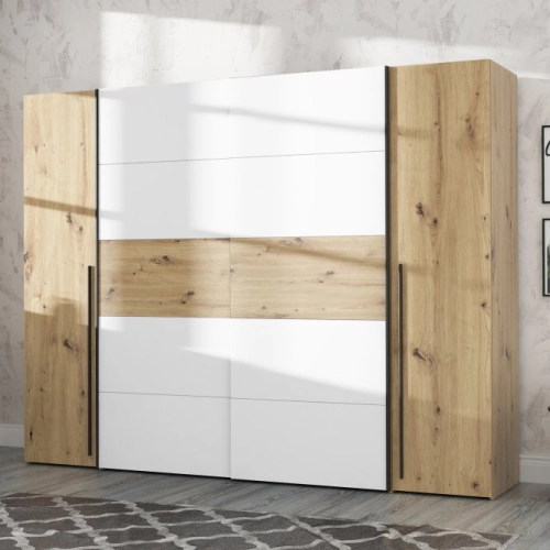 Szafa ubraniowa 270 cm Przesuwna Kolor Dąb Artisan / Biały